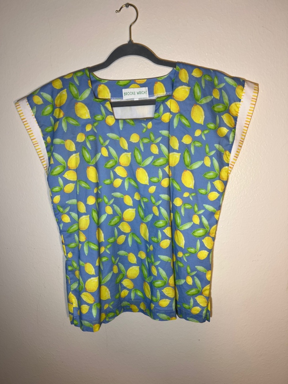 Brooke Wright Blue Yellow Lemon Print Cotton Tank Top Small Medium